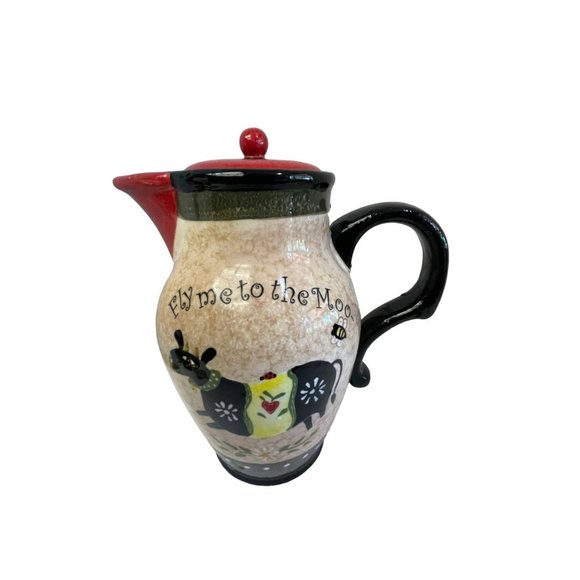 Pitcher Tea Pots Fly Me to The Moon Sheep Bee 7.5" Ceramic Collectible Creamer - Picture 2 of 10